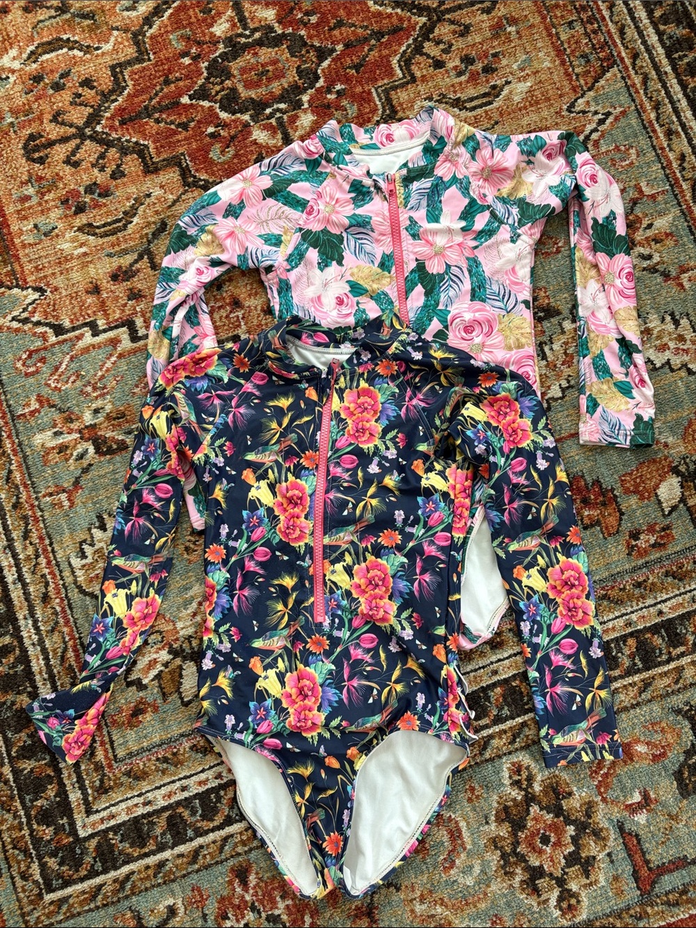 Bundle of 2 Girls long sleeve swimsuits size 7 Floral